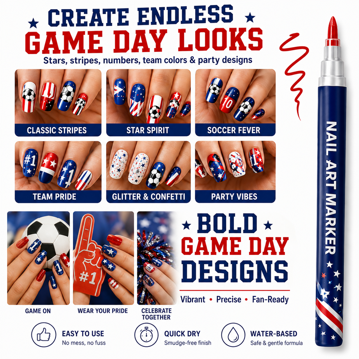 Show Your Team Spirit Right on Your Nails  Support your favorite team with bold, eye-catching nail designs in minutes.